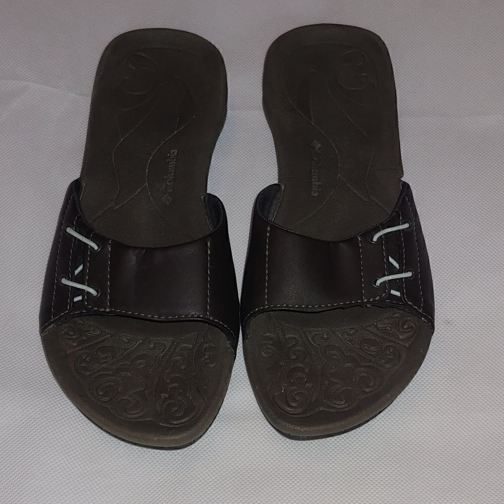 Columbia GRT Hip  Slide Sandals Brown blue thread size 7 women